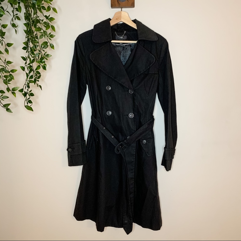 H&M Belted Trench Coat Black Size US 4